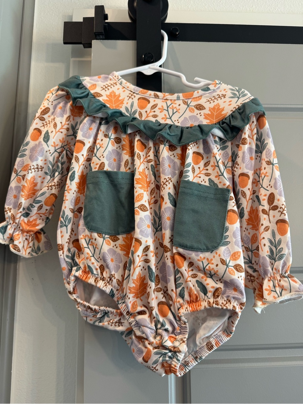 Floral Fall Ruffle Baby Romper in Teal & Orange
